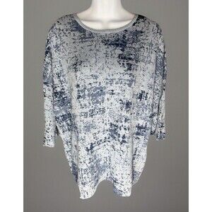 Pure Jill Jacquard Kimono Sweater Blue 100% Organic Cotton XL Comfy Casual